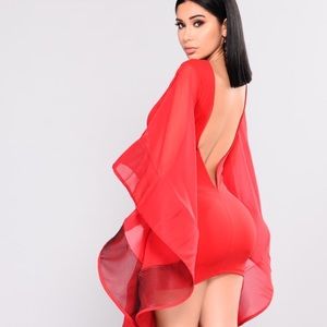 Layla Chiffon Cape Dress - Red (Fashion Nova)
